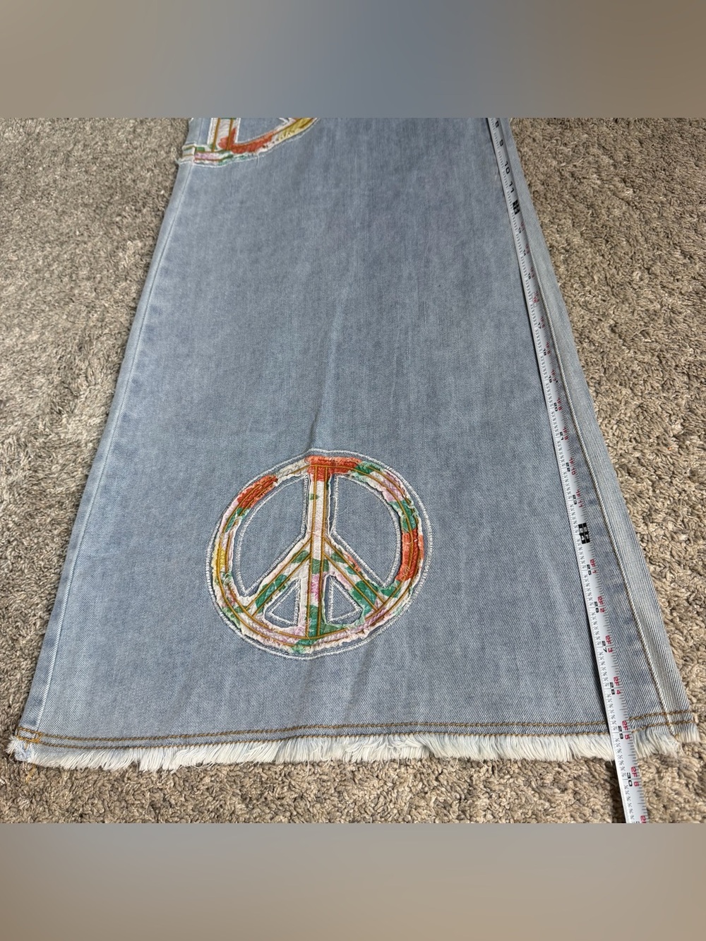 POL Peace Patchwork Light Wash Wide leg Denim Jean pants Medium 70’s hippie boho - Picture 13 of 15